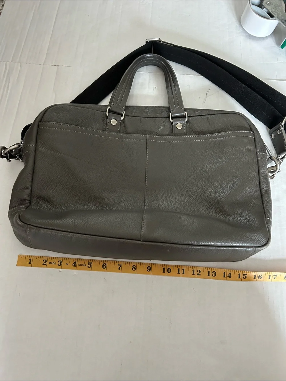 Coach Metropolitan Gray Leather Messenger Briefcase with Shoulder Strap